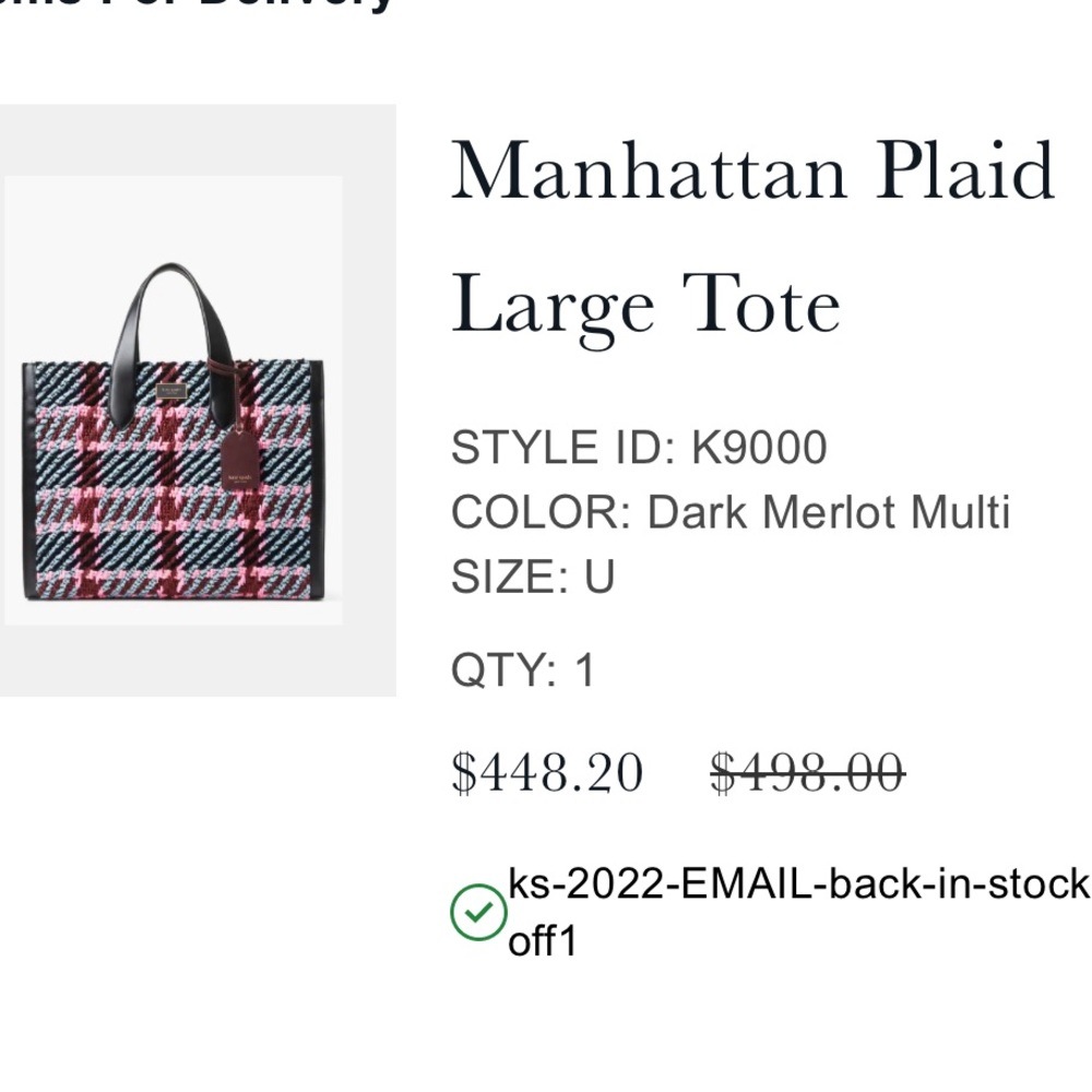 KATE SPADE Manhattan Plaid Large Tote